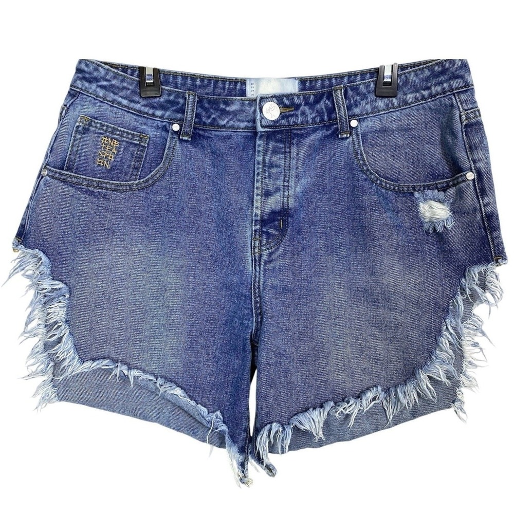 One Teaspoon Womens 32 Jean Shorts High Rise Distressed Luxury Festival Beach
